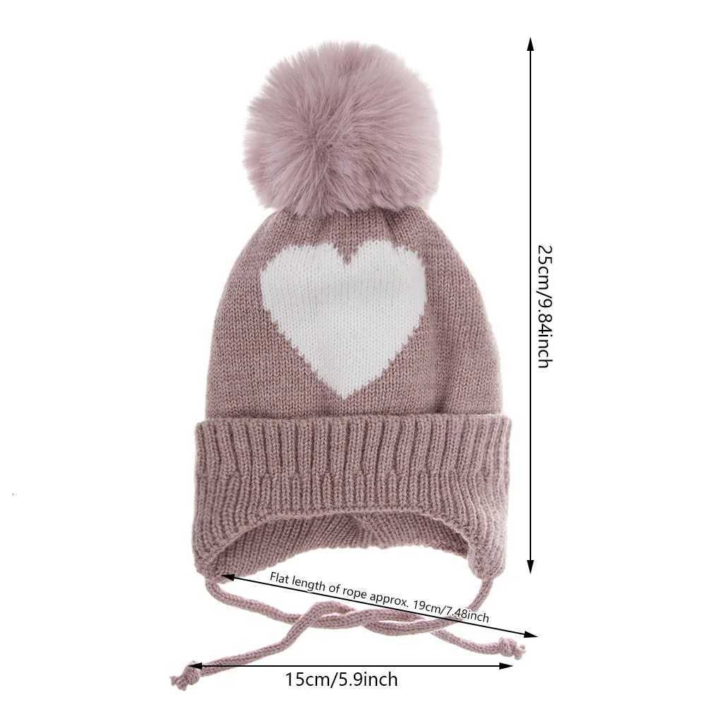 Cute Pompom Baby Turban Hats Heart Knitted Caps Boys Girls Beanies 03T Autumn Winter Kids Headwraps Bonnets Hair AccessoriesL251024