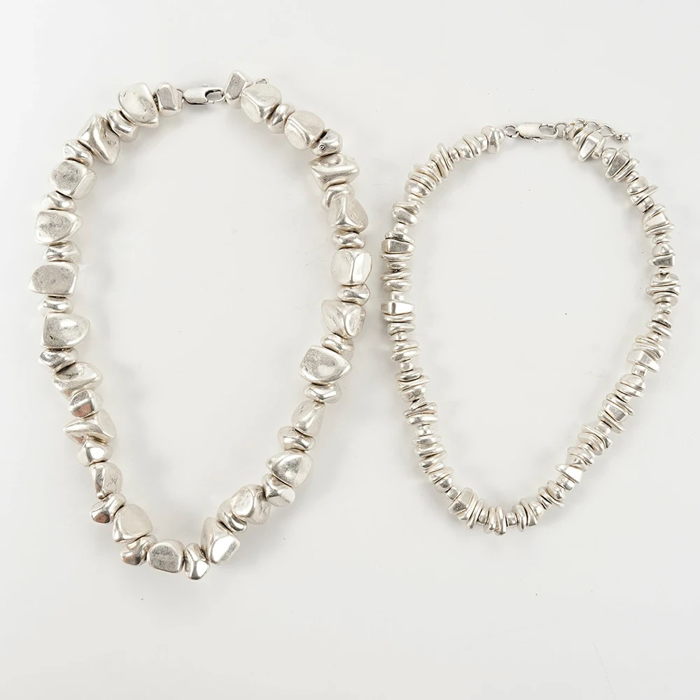 Antique Silver Couples DoubleLayer Necklace Set Irregular Heavy Durable Jewelry for Everyday Travel Fashion Accessory 251016