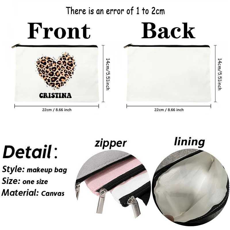 Heart Leopard Pattern Name Customization White Makeup Bag Canvas Wash Bag Organizer Fashion Travel Lipstick Storage Bags WalletT251024