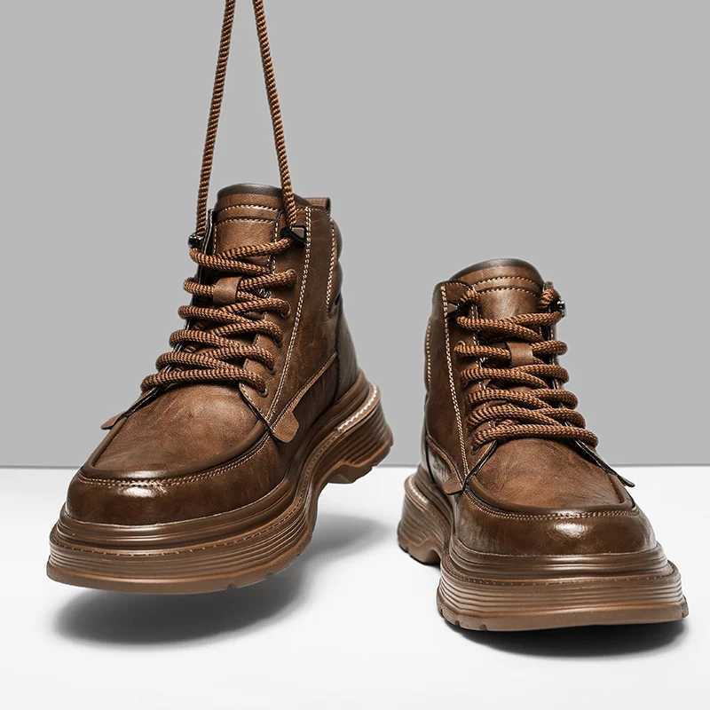 LaceUp High Top Sneakers Fashion Mens Ankle Boots New Basic Male Motorcycle Boots Stylish Handmade High Top Shoes Mens Botas W251024