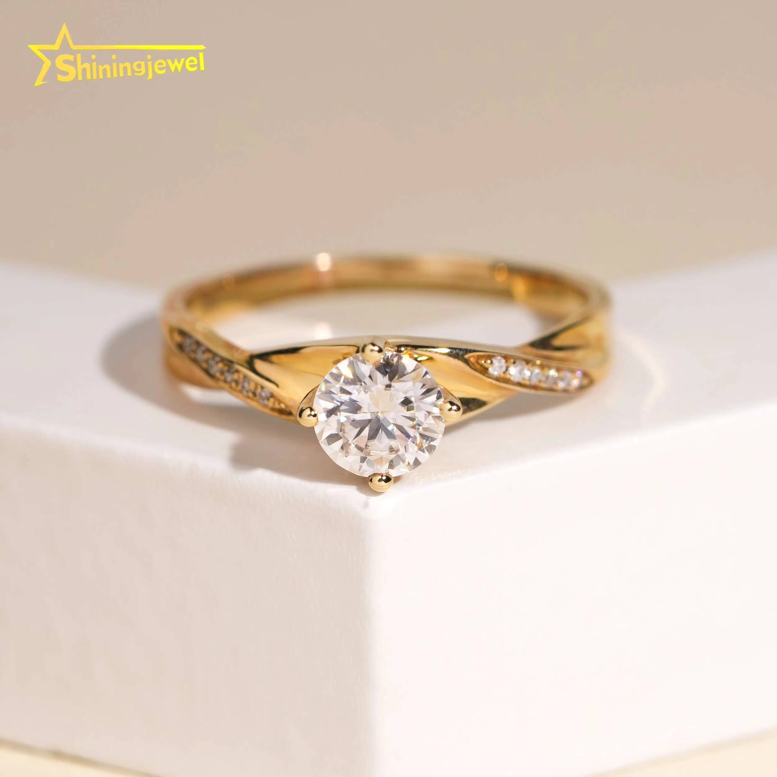 Elegant Solid 14K Gold Ring for Women Round Cut Moissanite Diamond Engagement Wedding Rings Fashion Moissanite Ring