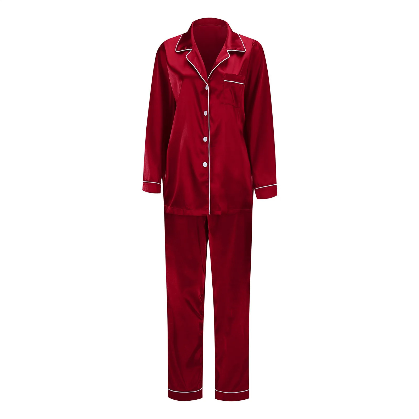 Red Womens Satin Pajama Sets 2 Piece Family Outfits Mother Sleepwear Christmas Home Clothes Pyjamas Suits Ice Silk Homewear 251020