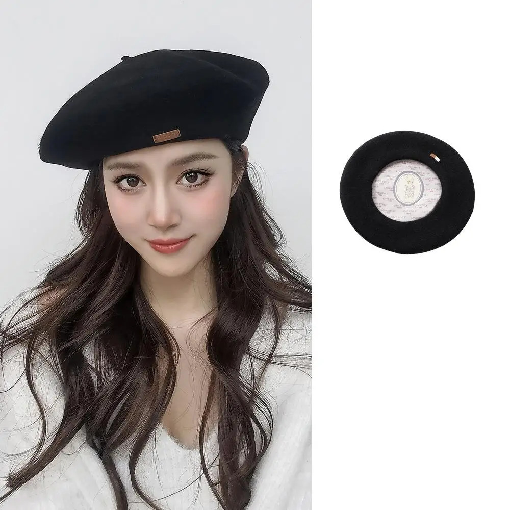 Wool Beret Women Winter Hat Fashion Casual Leather Embroidery Lining Plus L Size Painter Cap Female Keep Warm Beanies 251023