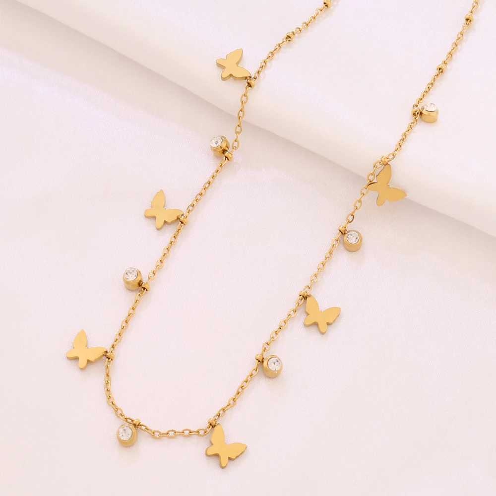 316L Stainl Steel Butterfly Tassel Pendant Necklace For Women Fashion Gold Color Zircon Charms Chain Necklaces JewelryXJ251024