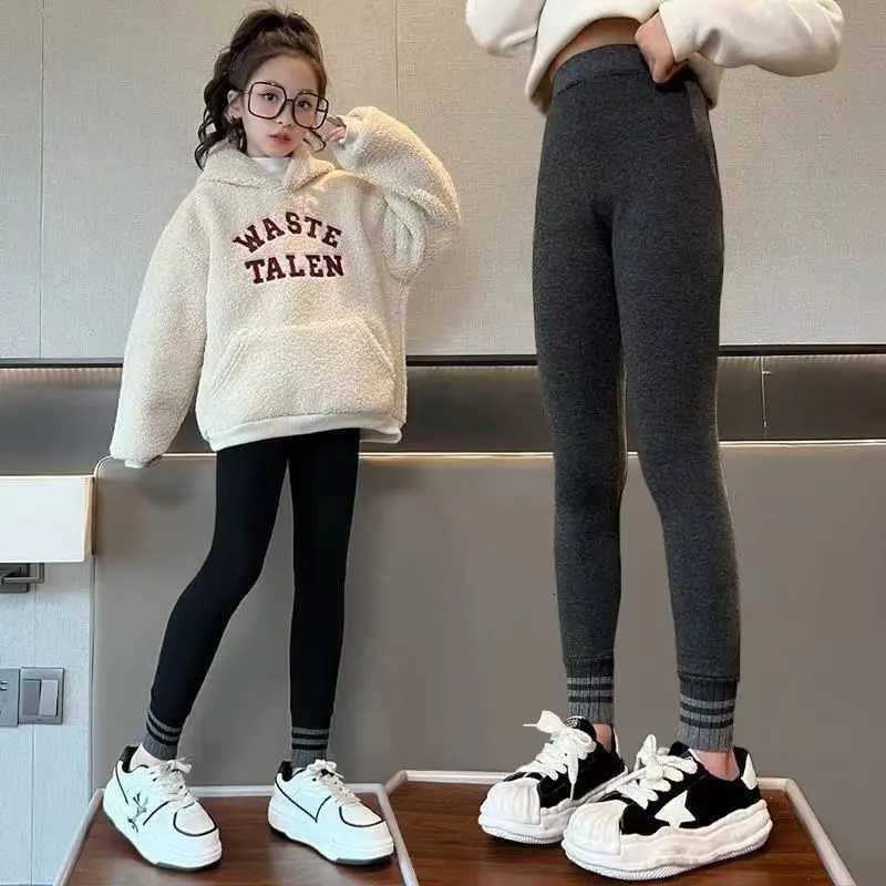 Fall Kid Solid Thin Tight Sweatpant Winter Girl Fleece Warm Leggings Toddler Skinny Cropped Trousers 2y Child Ankle Length PantT251024