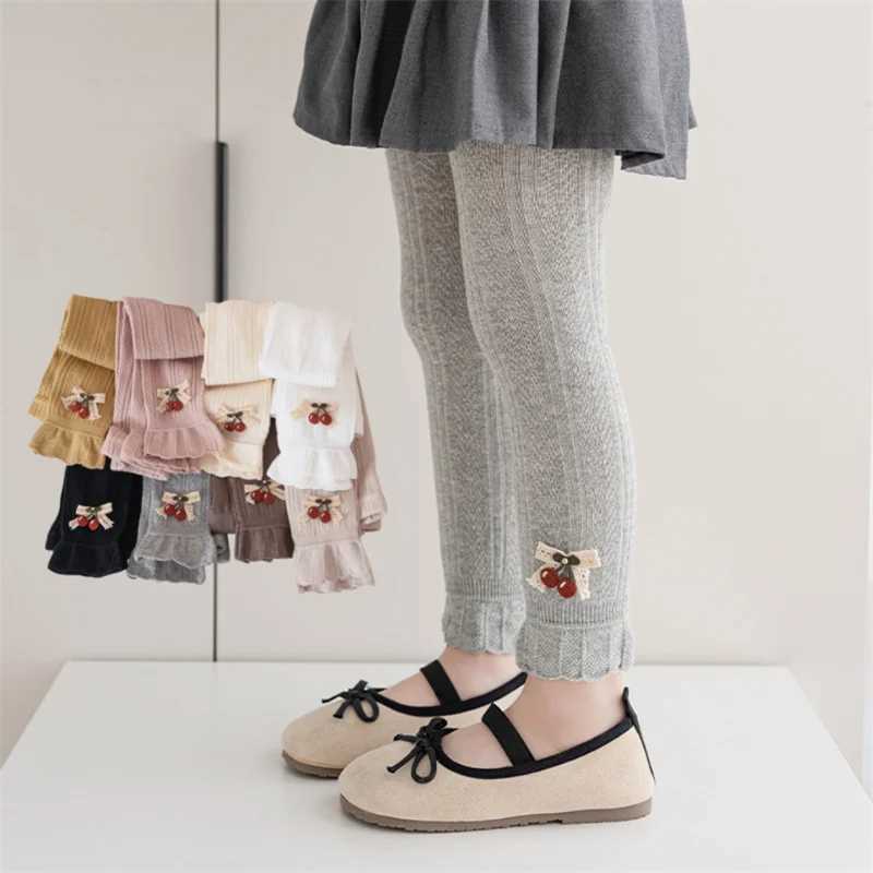 Baby Toddler Girls Leggings Spring Autumn Childrens Cherry Bow Princess Tights Solid Kids Pants For Girls 110 Years LeggingT251024