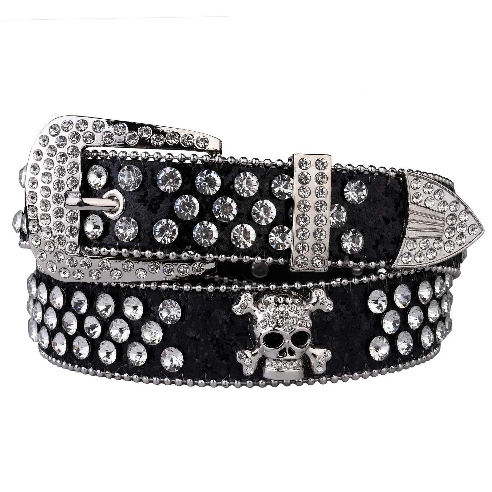 Rhinestone SkullBelt Western Cowgirl Belts For Women Girls Studded PU Leather Country Belt W251024