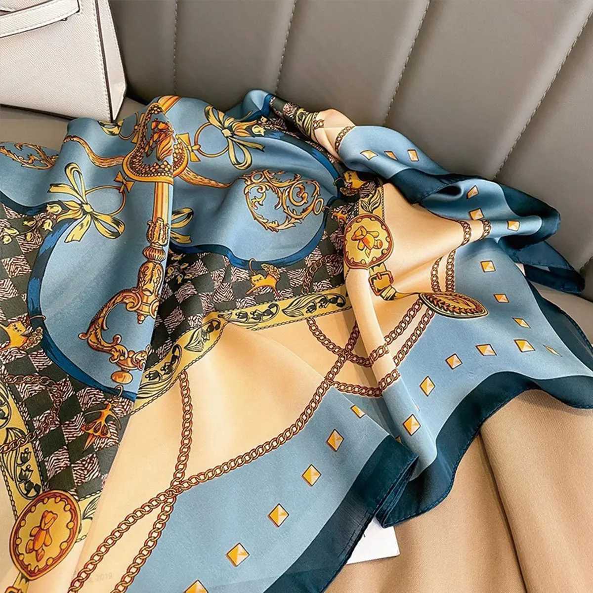 70x70cm Fashionable Korean Style Silk Square Scarf Satin Print Hairband Necktie Hair Accessory Headscarf Versatile Wrap Scarf C251024