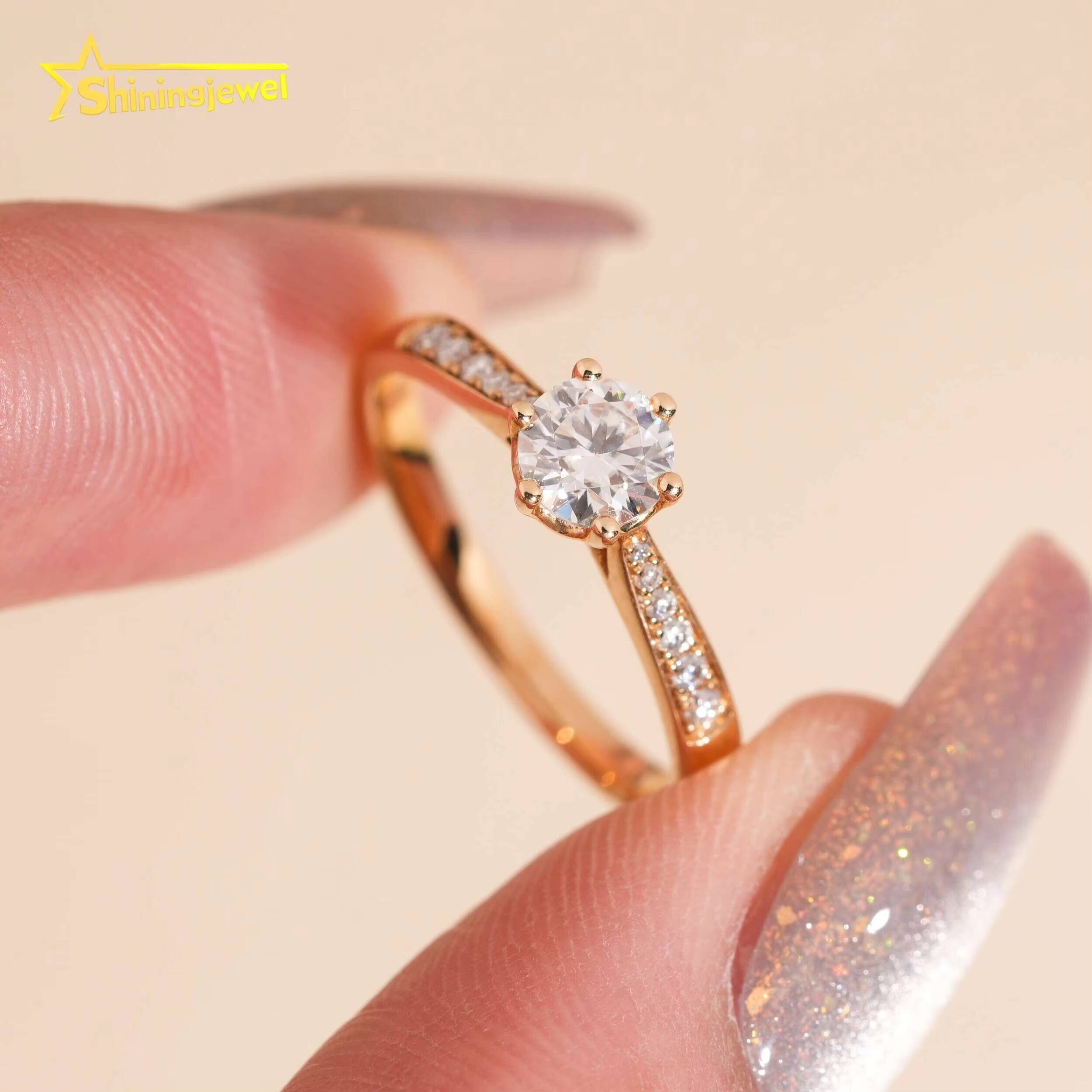 Classic 6 Prongs14K Solid Gold D VVS Moissanite Ring Fine Jewelry Custom Moissanite Ladies Ring for Engagement Wedding