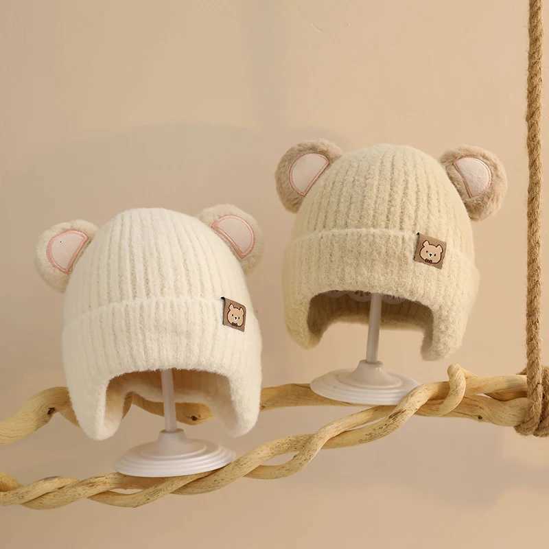 Cute Bear Baby Earmuffs Cap Winter Warm Kids Plush Pullover Hat 636Month Toddler Beanies Thicken Velvet Children Crochet BonnetL251024