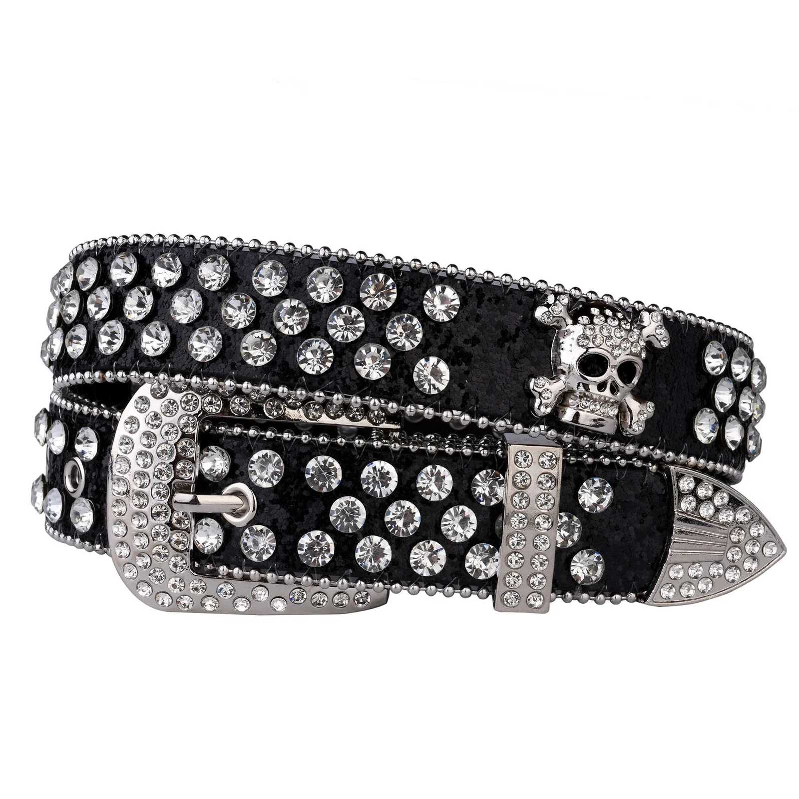 Rhinestone SkullBelt Western Cowgirl Belts For Women Girls Studded PU Leather Country Belt W251024