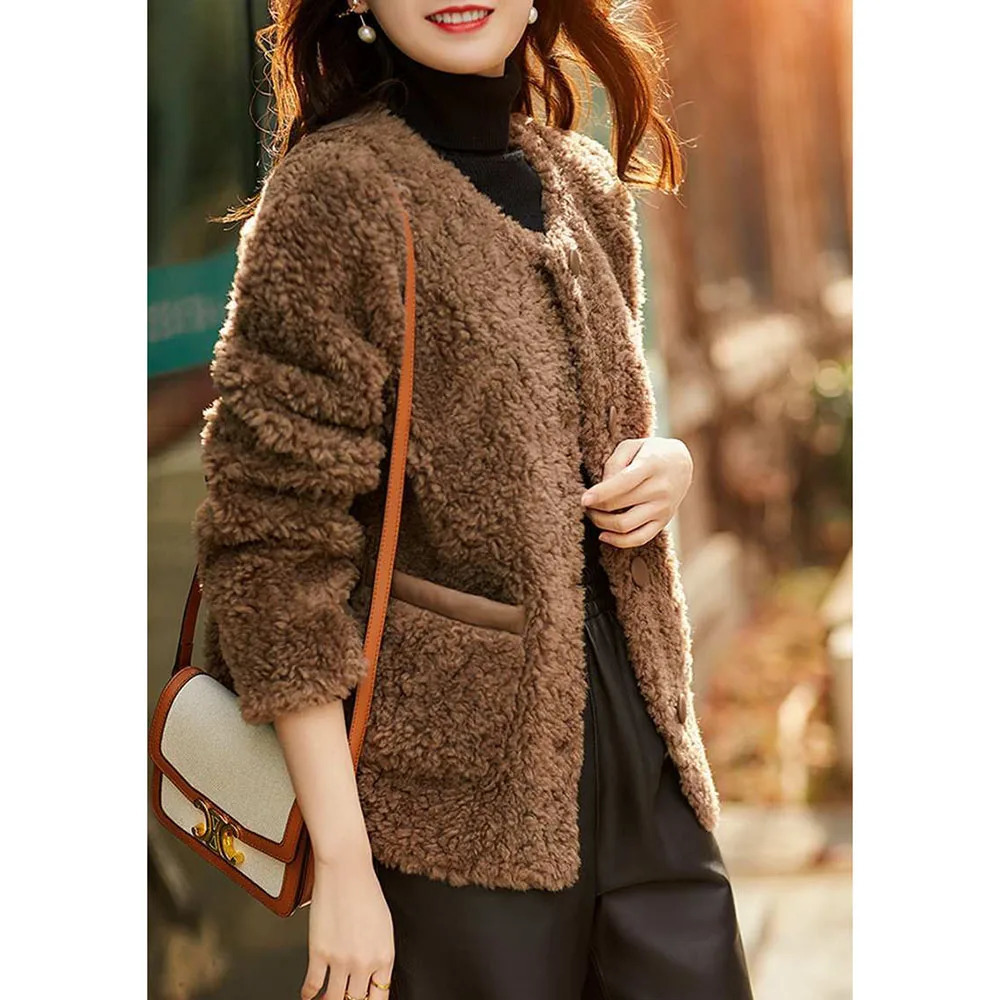 Autumn Winter Casual Warm Granular Fleece Short Coat For Women Fashion Lamb Wool Jacket Ladies Outwear Tops 251021