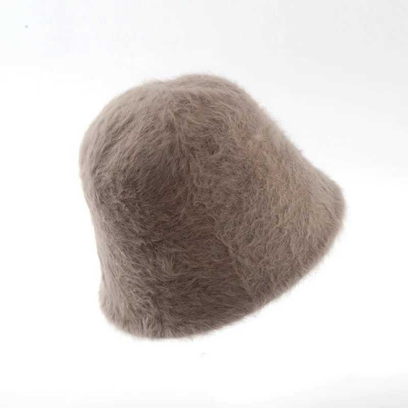 Rabbit Fur Bucket Hat Winter Thermal Thickened Fleece Lined Japanese Style Fisherman Bowl Hat for Women Fashion Warm OutdoorL251024