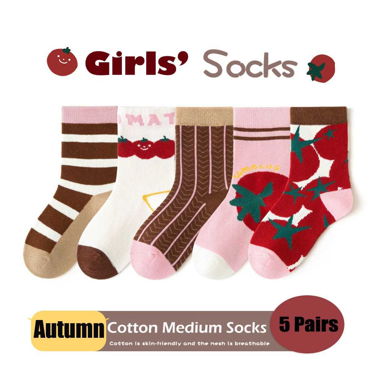 5 Pairs Autumn Socks Girls Cute Tomato Socks A Class Cotton Baby Socks Children Medium Socks Kids Socks J251024