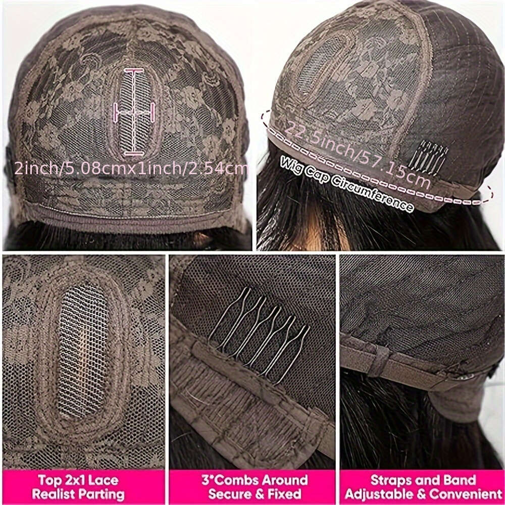 150% Density Straight Natural Scalp Raw Human Hair with Bangs - 2x1 HD Front, Vacation Style for Women of All Ethnicities, Everyday Chic Look Sleek Bo