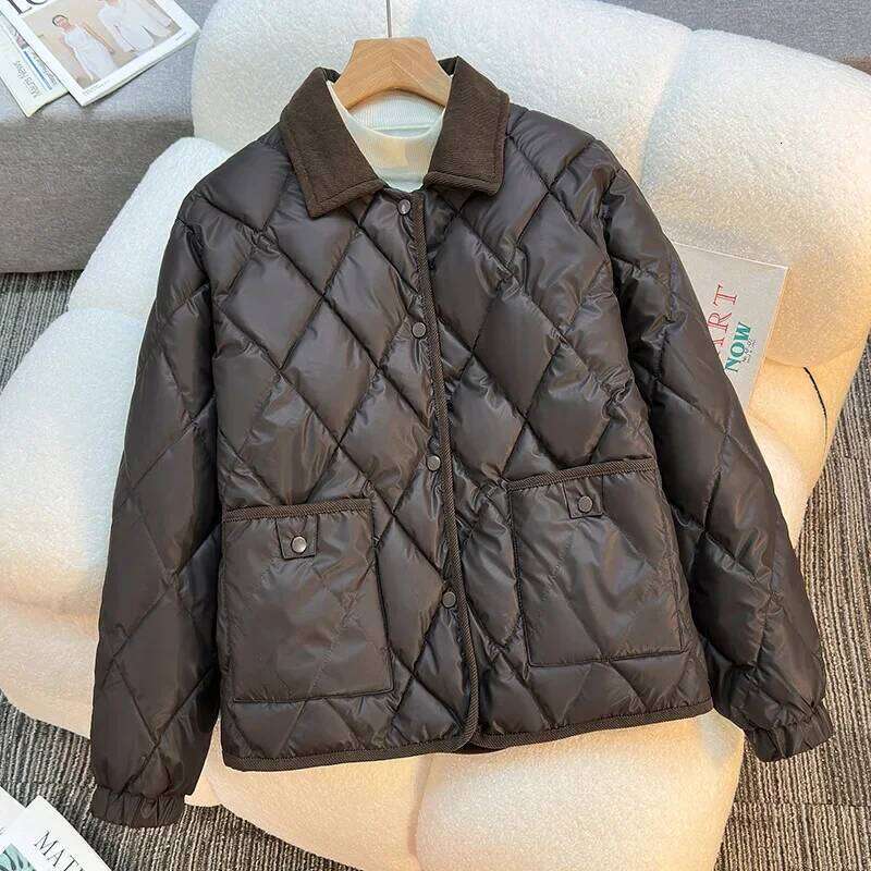 Women's Autumn Winter Top Cotton Coat Dia Pattern Color Block Thickened Fleece Lining Simple Comfortable Casual Skinny