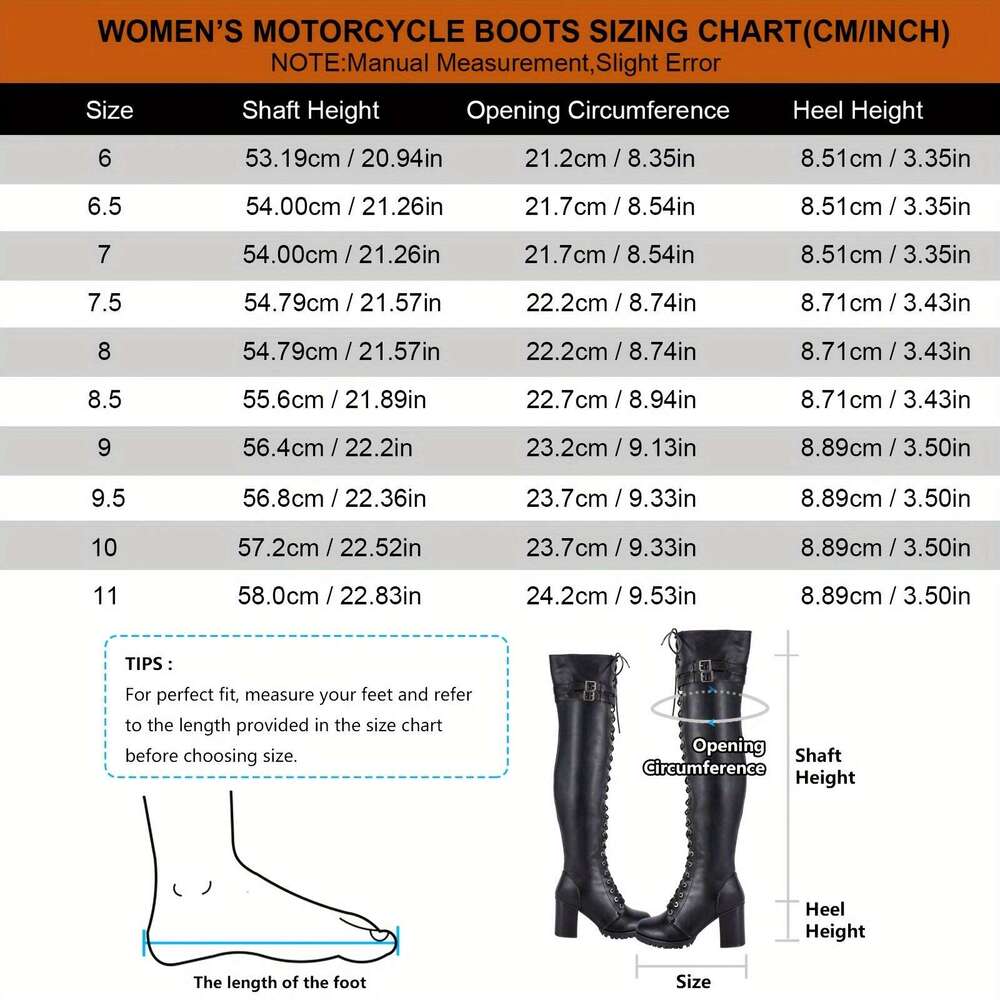 Women's Faux Leather Over The Thigh Boots, Black Lace Up Knee High Chunky Heel, Sexy Biker Boots With Buckle