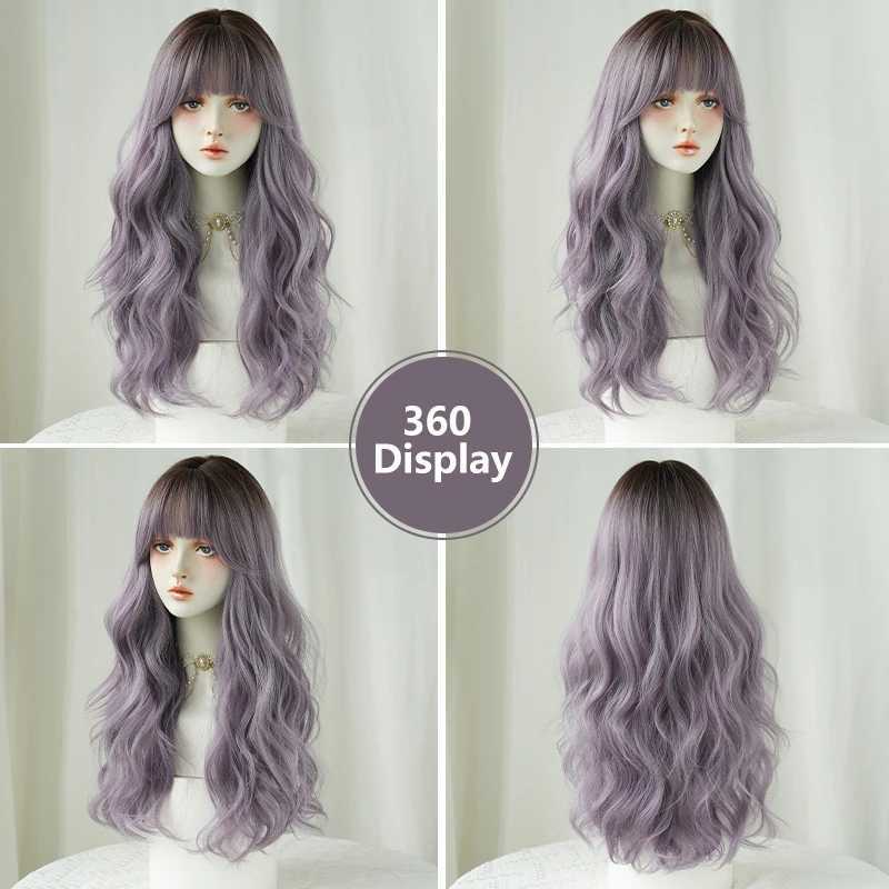 NAMM Long Wavy With Bangs Part Ash Ombre Wig for Women Daily Party High Density Layered Body Wavy Hair Wigs W251023