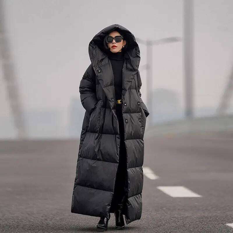 Winter Long White Duck Down Fashion Windproof Hood Casual Thickened Warm Cotton Women Parkas Jacket Coat Womens Coat