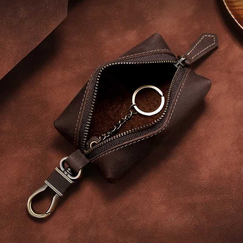 Genuine Leather Zipper Car Key Case Coin Purse Wallet with Key Car Smart Change Purse Coin Pouch Keychain Holder for Men Women Z251023