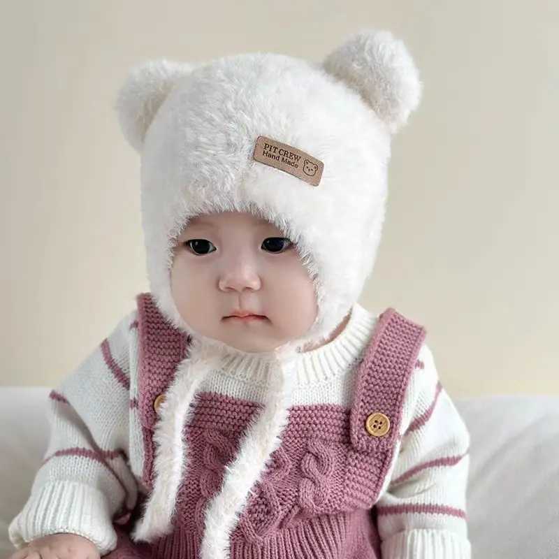 Baby Bear Ear Protection Hat Winter Plush Earmuffs Cap 13Year Boys Girls Toddler Warm Headgear Bonnet Solid Velvet Kids BeaniesL251024