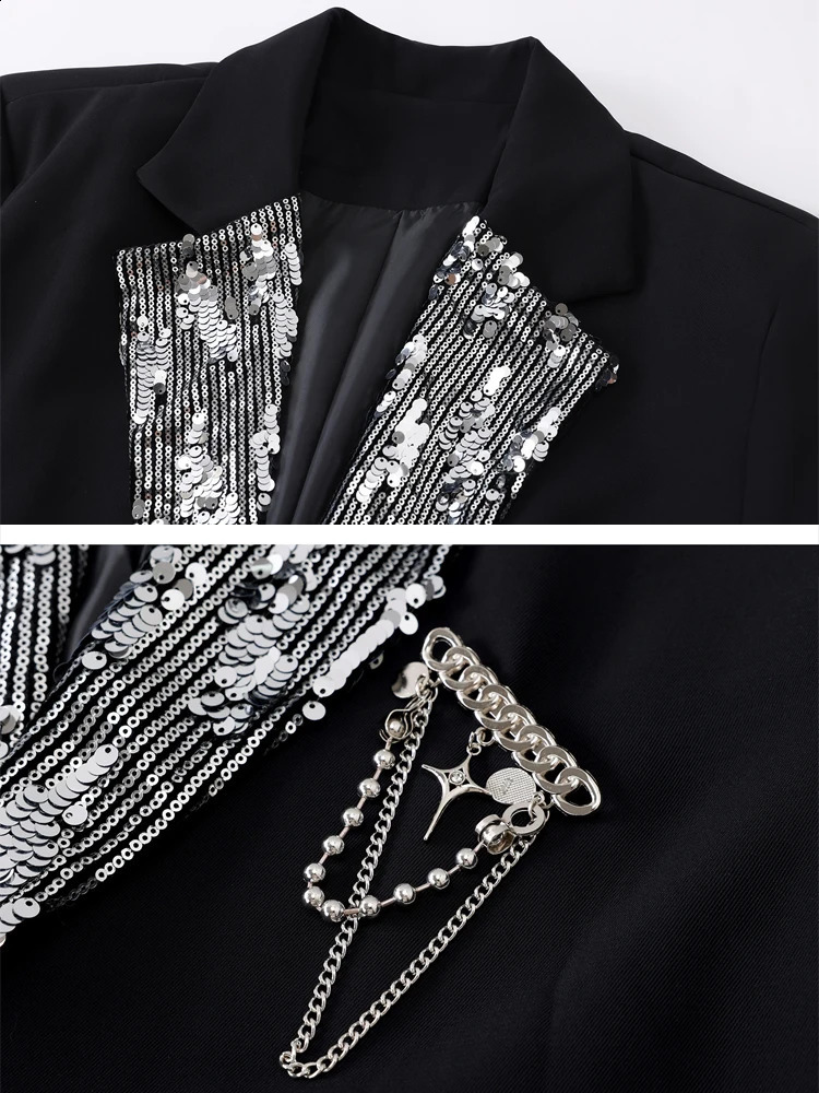 Chain sequined blazer for women Spring Autumn Notched collar long sleeve jacket Oversized Ladies INKEO 4O135 251023