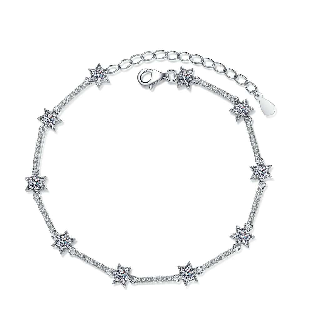 DHCollections-- XDY Sier Women's Micro Paved Ten Dias Six-Pointed Star 1 Moissanite Bracelet Straight Jewelry