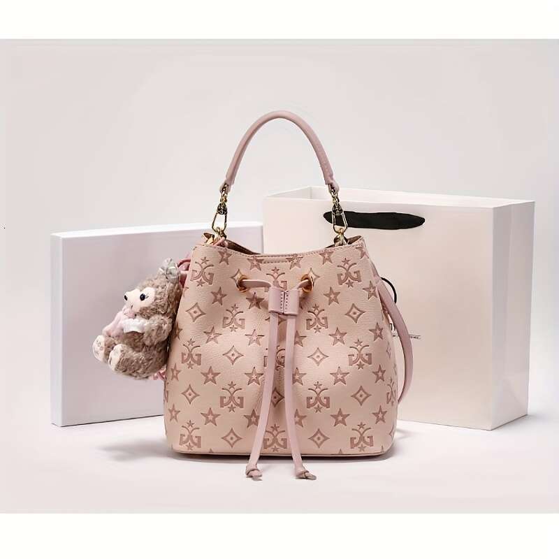 2025 New Large Capacity Purple Bucket Bag For Women - Elegant Geometric Pattern, With Emed Detailing, Adjustable Shoulder Strap & Golden-Tone Hardware
