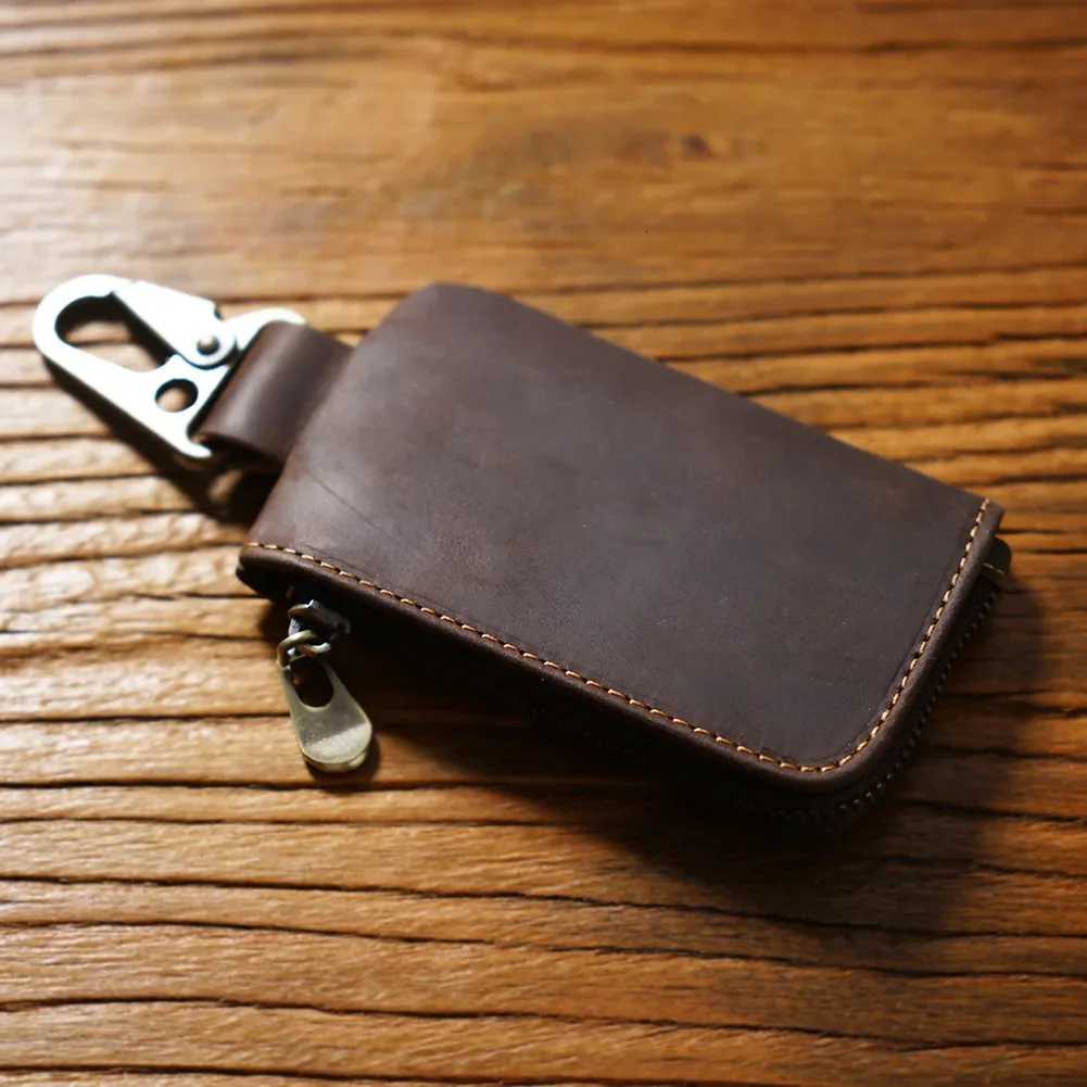 Handmade Leather Car Key Holder Wallet for Men and Coin Pocket Cow Leather Coin Holder Keychain Z251023