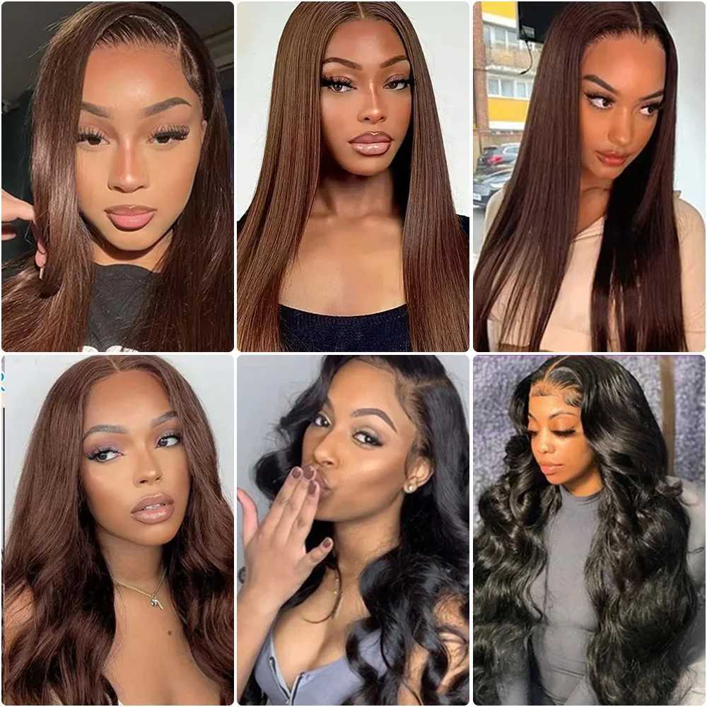 30 36 Inches Chocolate Brown Lace Front 100 Human Hair Wig Pre Plucked Dark Brown Bone Straight 13x4 13x6 HD Lace Frontal Wigs W251023