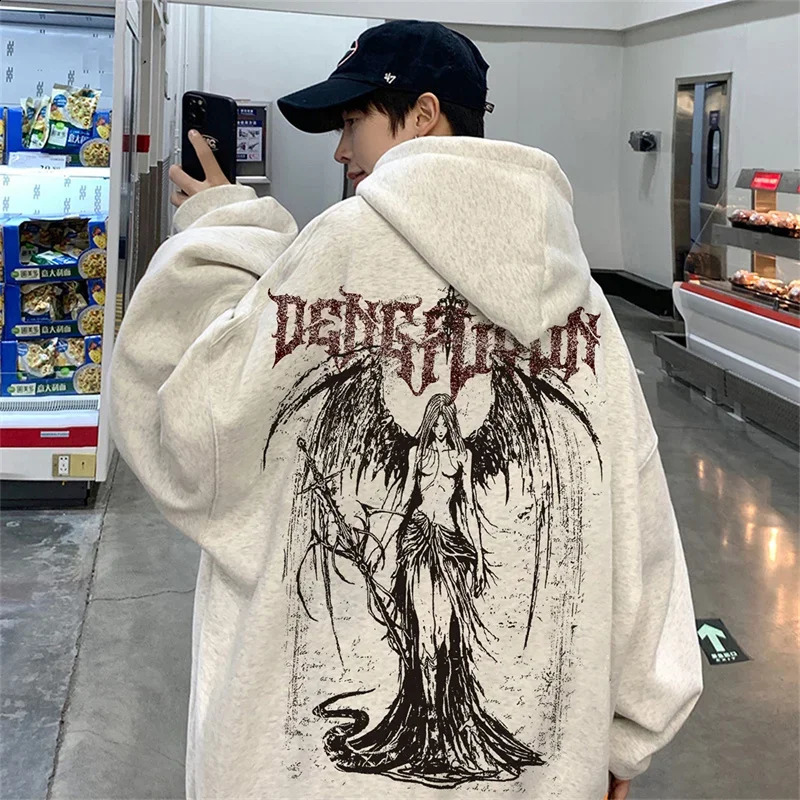 Harajuku Angel Graphic Hoodies For Men High Street Gothic Punk Fashion Hoody Winter Fleece Y2K Vintage Oversized Sweatshirts 251018
