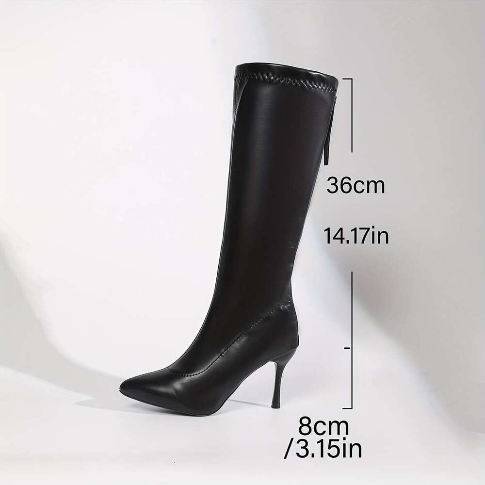 Women's Elegant Faux Cover High-Heel Pointed-Toe With Back Zipper Closure - Black Glossy Brown More Colors Available Comfortable Round-To-Pointed