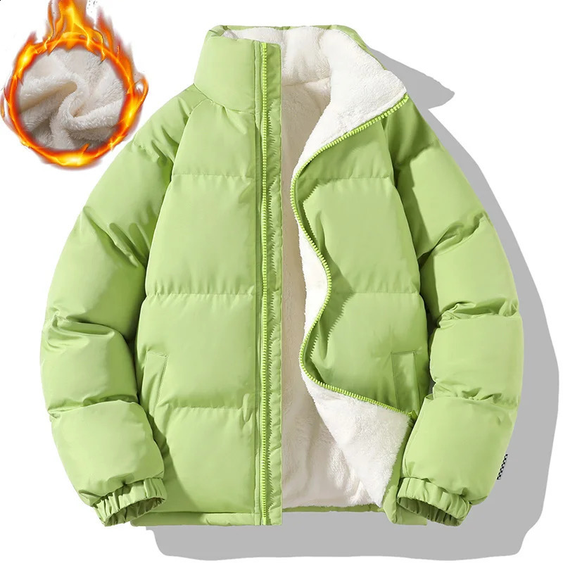 Mens Warm Thicken Sherpa Winter Parkas Loose Fashion Male Coats Stand Collar Fleece Puffer Jacket Couple Harajuku Outerwear 251020