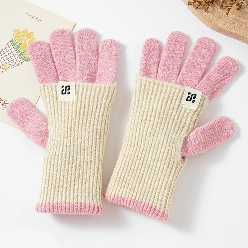 Autumn and Winter Womens Mid To Long Color Blocked Knitted Gloves Warm and Colorful with Simple Finger Knitting 251023