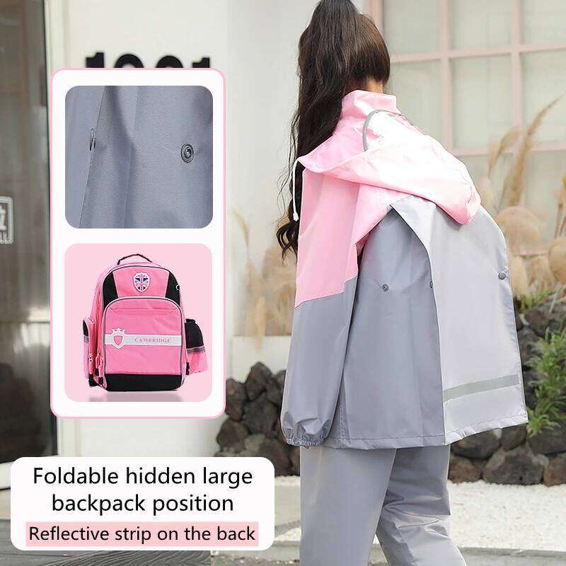 Fashion Children's Color Matching And Rain Pants Suit Student Polyester Split Raincoat Full Body Waterproof Jacket