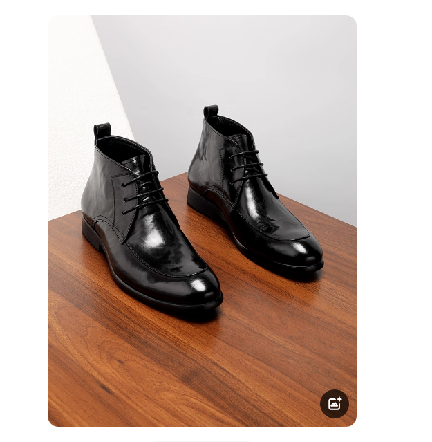 Men's business high-top leather shoes, pointed toe men's boots, handmade from genuine leather, hand-grabbed leather pleats, pointed toe Brit