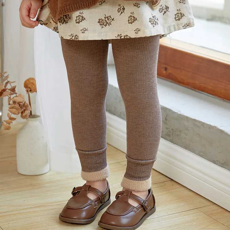 2025 New Winter Children Girls Solid Color Pit Strip Render Pants Toddler Fleece Padded Warm Trousers Kids LeggingsT251024
