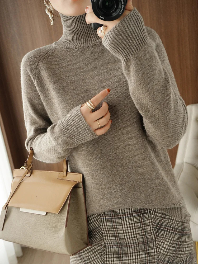 Fashion Basic Autumn Winter Merino Wool Sweater Mock Neck Cashmere Pullover Solid Color Soft Long Sleeve Clothing Tops 251023