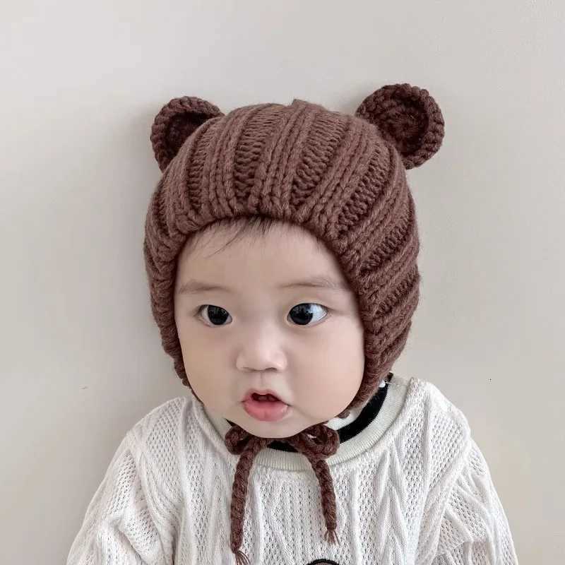 Cute Ears Baby Knitted Hat Autumn Winter Warm Crochet Woolen Cap for Infant Boy Girl Solid Color Kids Ear Protection CapsL251024