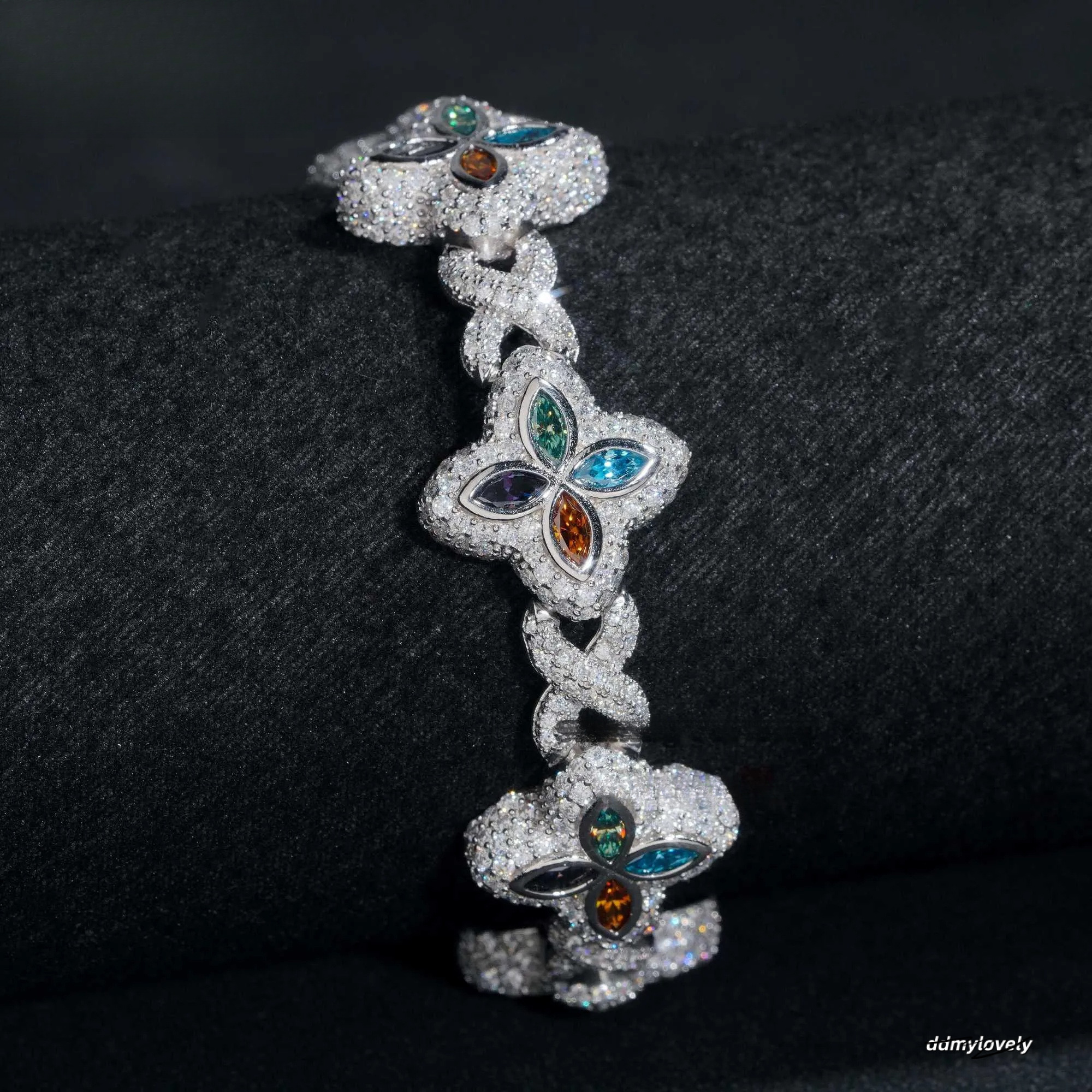 New Trendy Rapper Jewelry Hip Hop Gold Plated Moissanite Dia Sier Clover Infinity Men Cuban Link Bracelet Ddmylovely