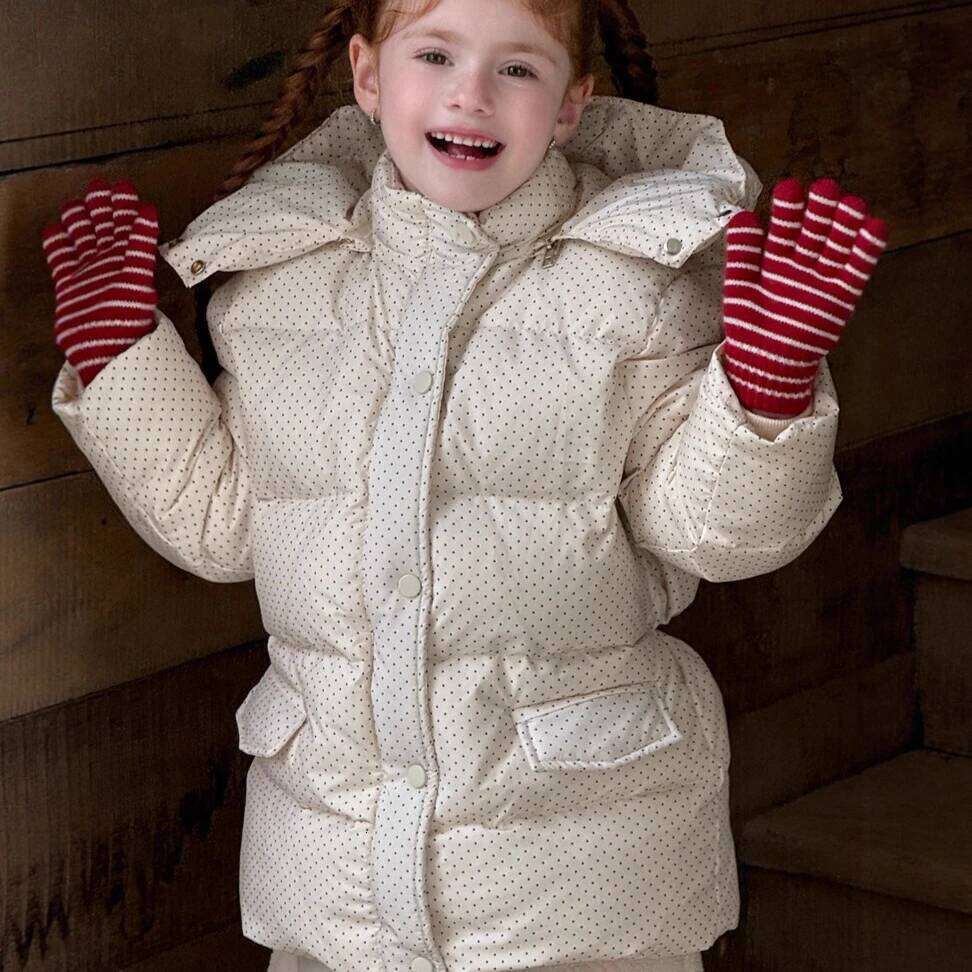 Girls Cotton Clothes Autumn And Winter New Children's Clothing Korean Style Girl Baby Wave Point Waist Hooded Down Jacket