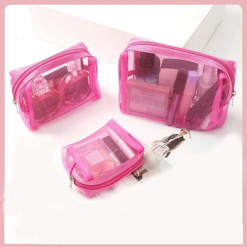 3PcsSet Small Large Cosmetic Bags Simple Mesh Storage Toiletry Bag PWomen Female Lightweight Transparent Makeup Bag with ZipperT251024