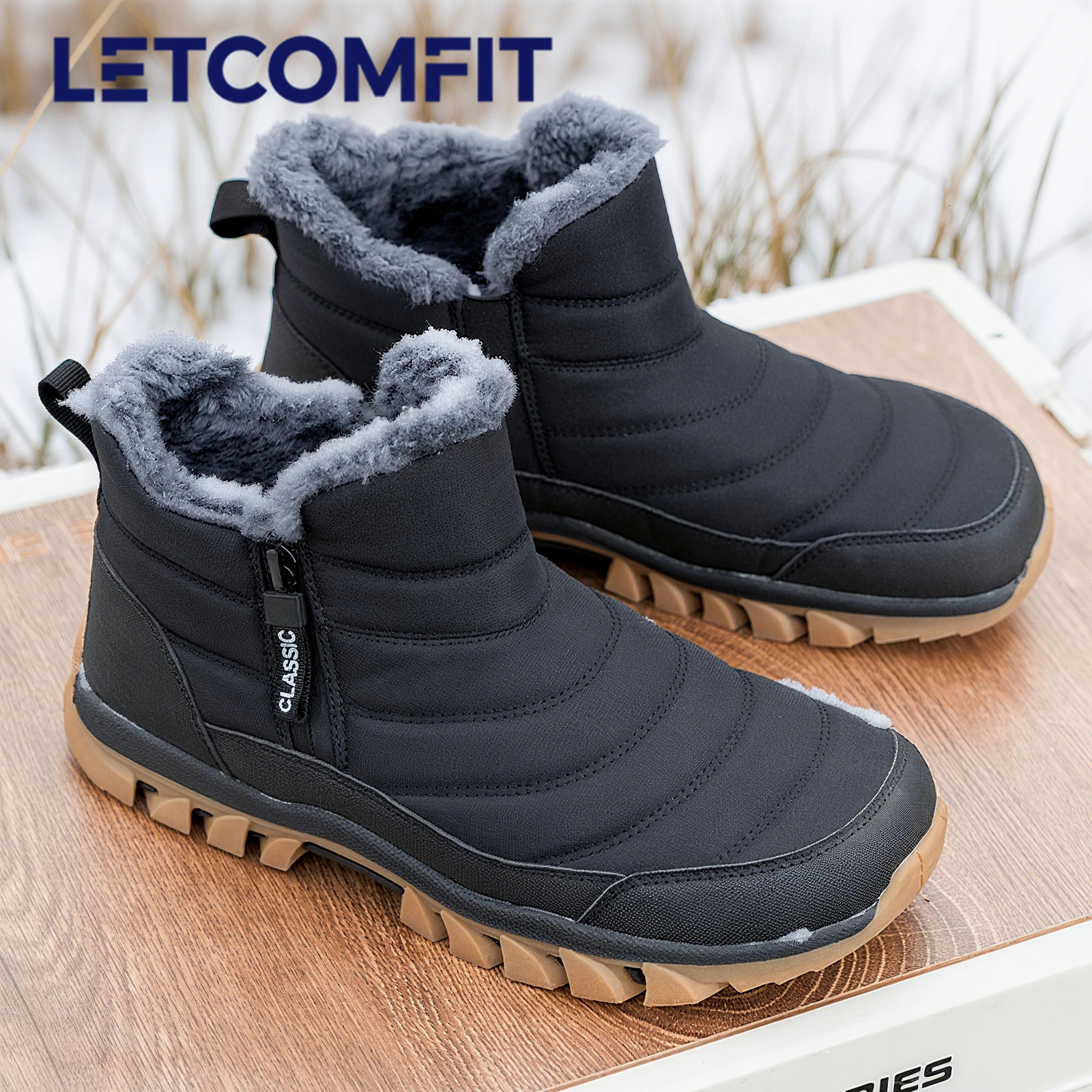 Men Winter Snow Boots Waterproof Warm Ankle Boots Outdoor Fur Hiking Boots Work Shoes Casual Shoes Booties Men Zipper251020