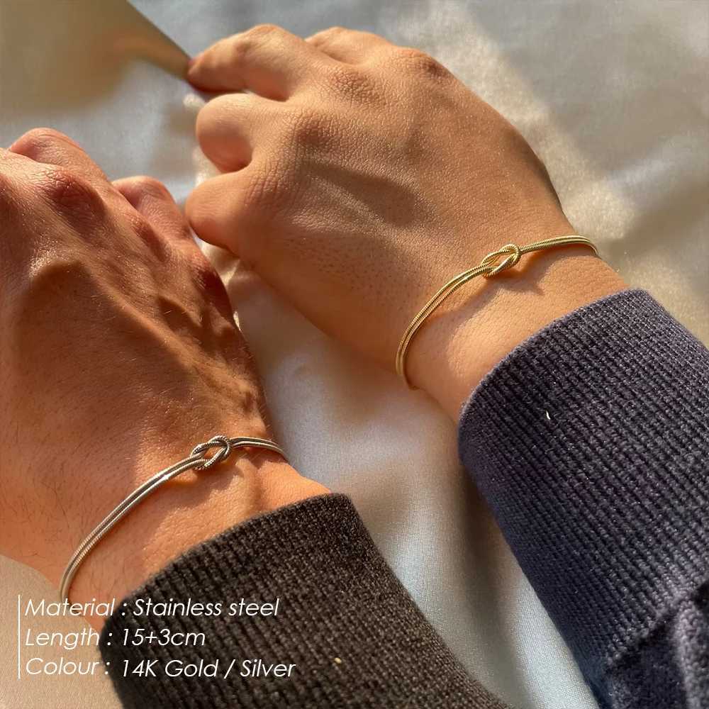 eManco Delicate Round Snake Chain Knotted Couple Friendship Bracelet Stainless Steel GoldPlated Fashion Jewelry WholesaleW251024