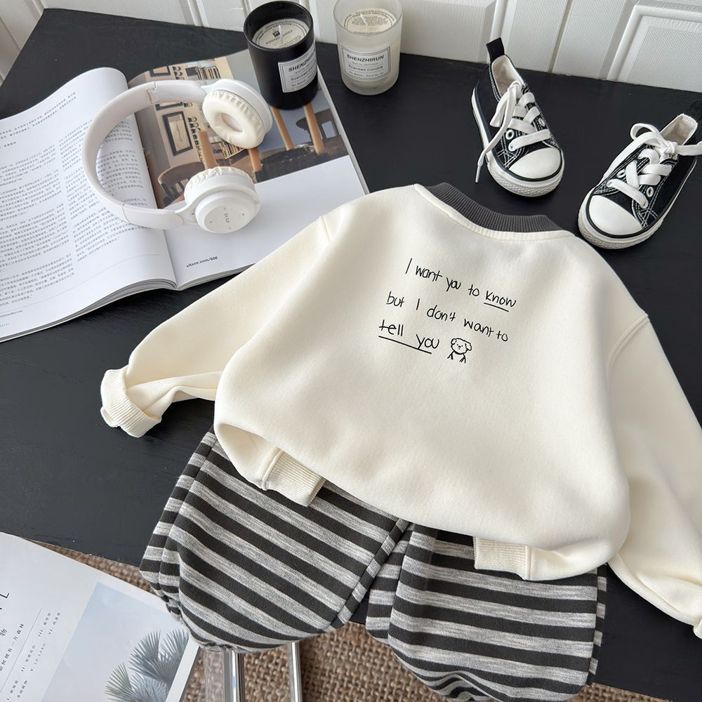 Free Shipping Korean Style Kids Outfit, Striped Hoodie and Pants 2-Piece Set for Spring and Fall, Casual Wear for Children