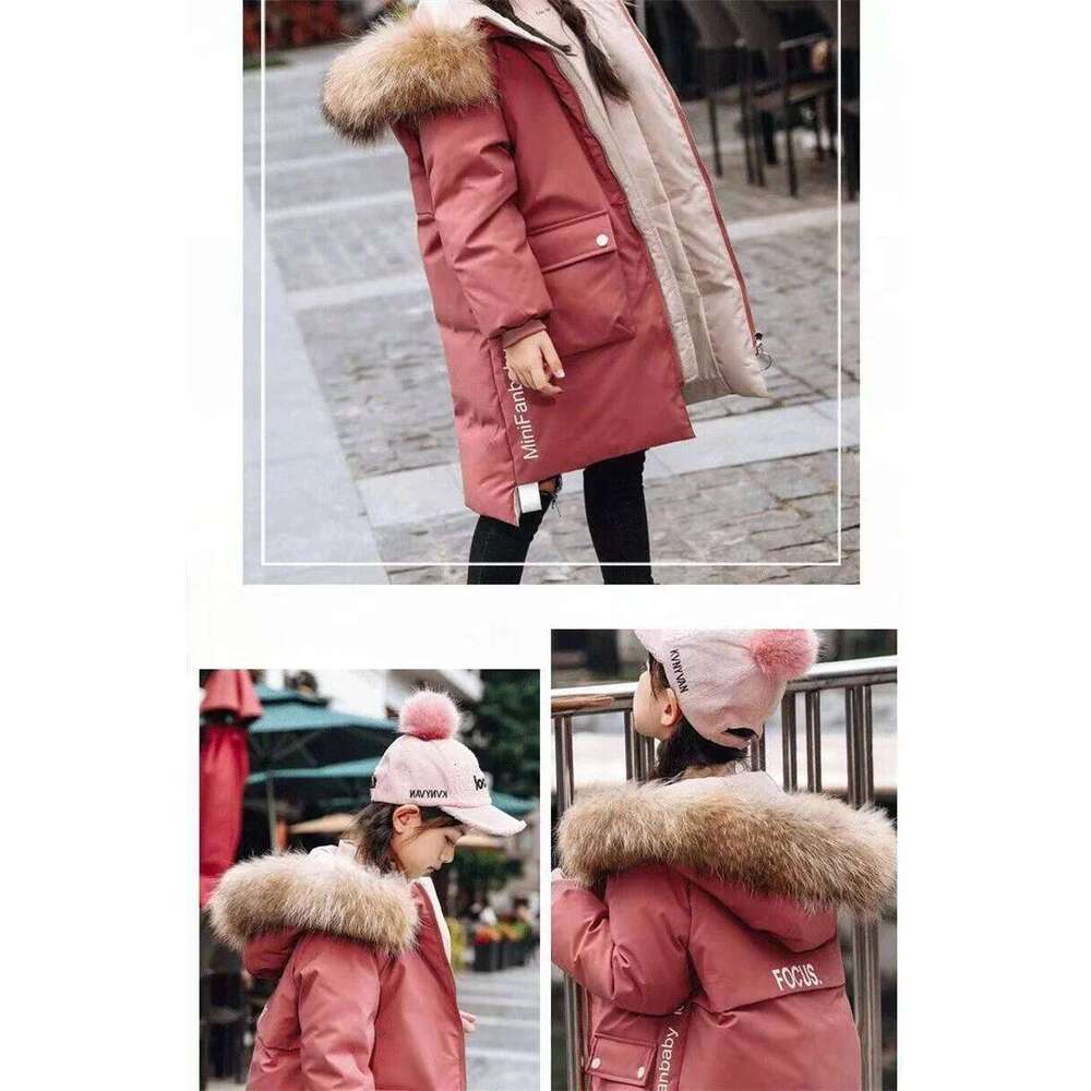 Winter Jackets For Girl Thick Warm Long Coats Kids Hooded Fur Collar Heavy Outerwear Big Children Cold Weather Parka Snowsuit