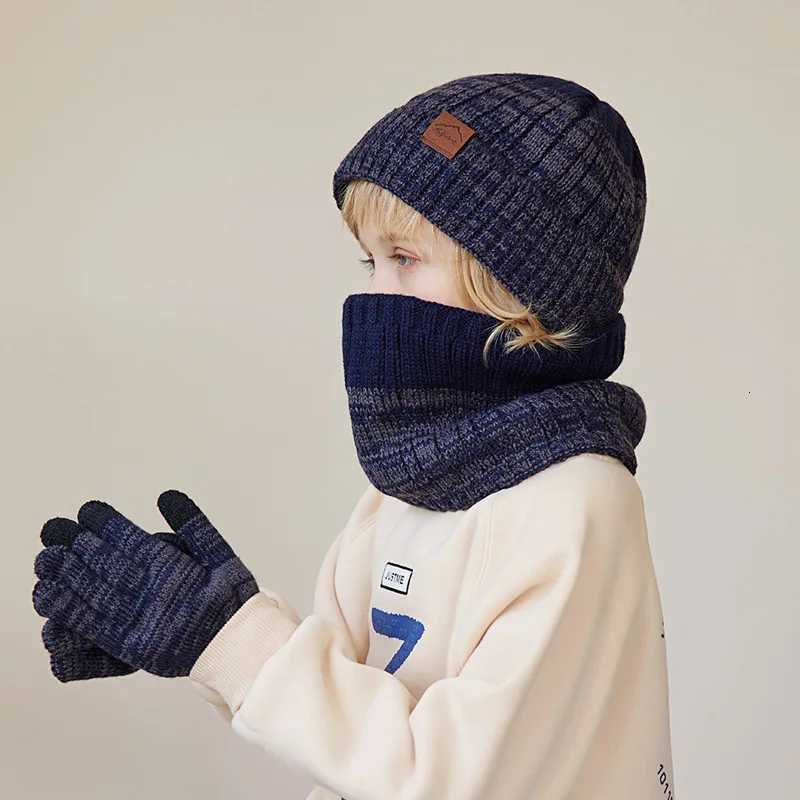 23Pcs Kids Knitted Hat Set Plush Lining Winter Children Beanie Hat Scarf Gloves Suit Child Hat Kids Cap for Boys Gift 410YL251024