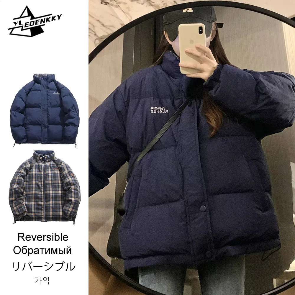 Lightweight Bread Jackets Men Women Reversible Thickened Warm Parkas Japanese Baggy Casual Couple Coats Winter Unisex Cargo Tops 251020