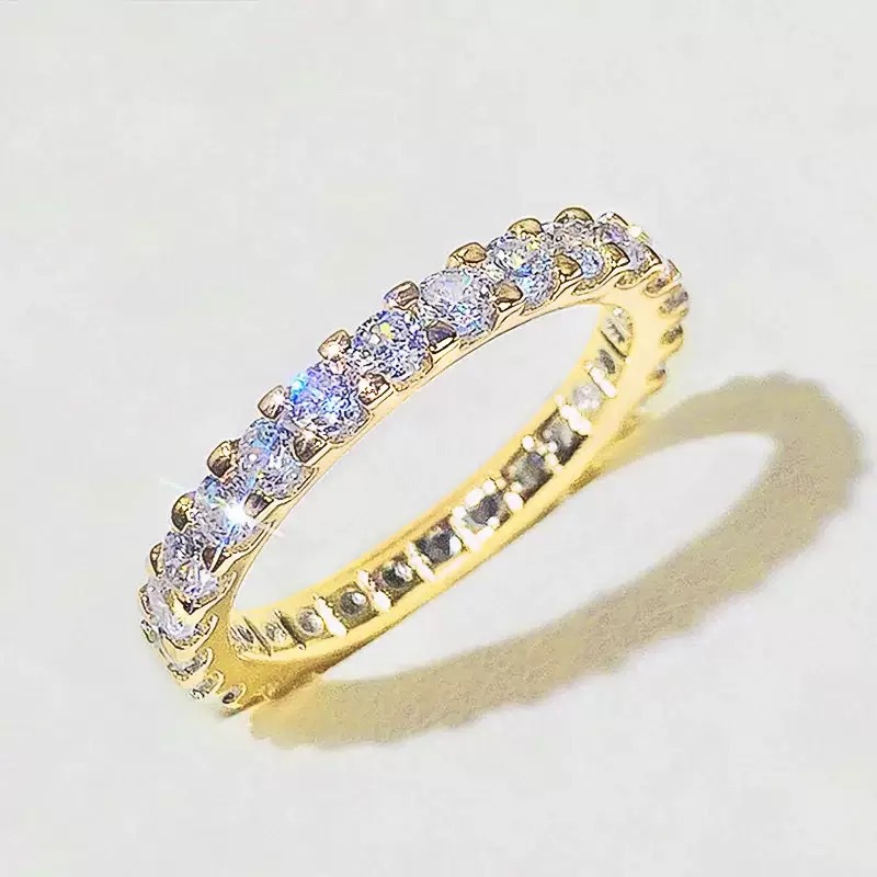 Classical 18K Real White Gold Plated Cubic Zirconia Rings for Women Dainty Diamond Stone Band Ring Bling AAA CZ Crystal Ring Wedding Jewelry Gift Acce