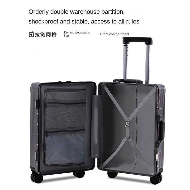 2024 inch New Luggage Aluminum Frame Front Opening Laptop Bag Multifunctional Travel Suitcases Cabin Bag Trolley CaseW251024